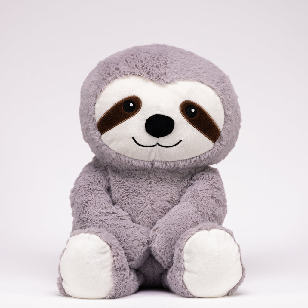 Tranquil Sloth on a white studio background, showcasing its plush gray fabric and serene expression.