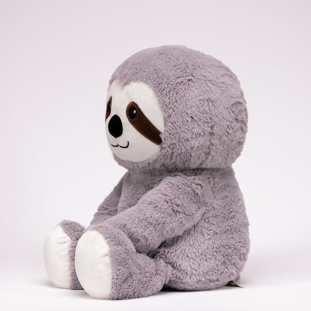 Tranquil Sloth on a white studio background, showcasing its plush gray fabric and serene expression.