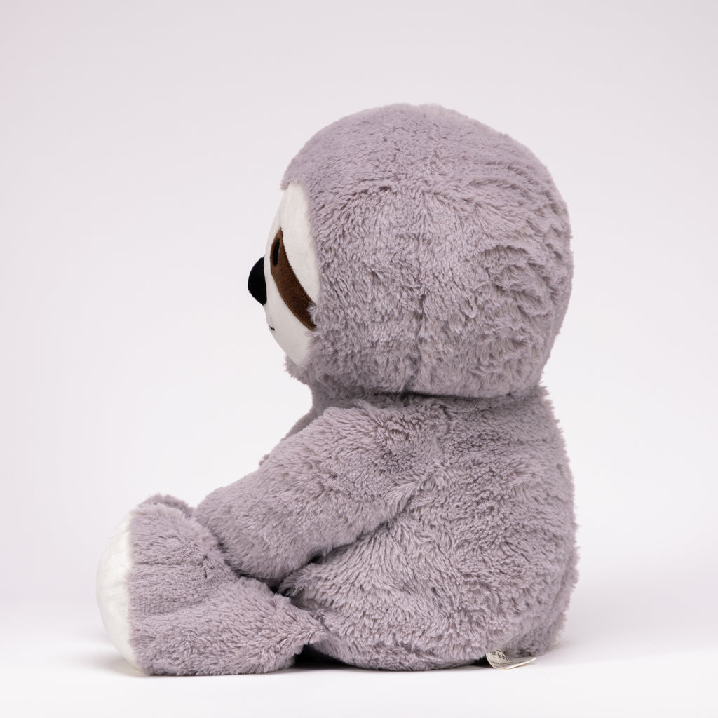 Tranquil Sloth on a white studio background, showcasing its plush gray fabric and serene expression.